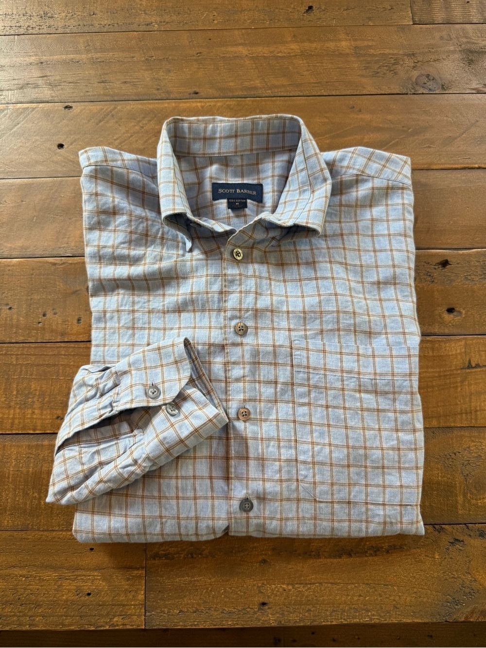 men’s scott barber size medium button down shirt, originally $225